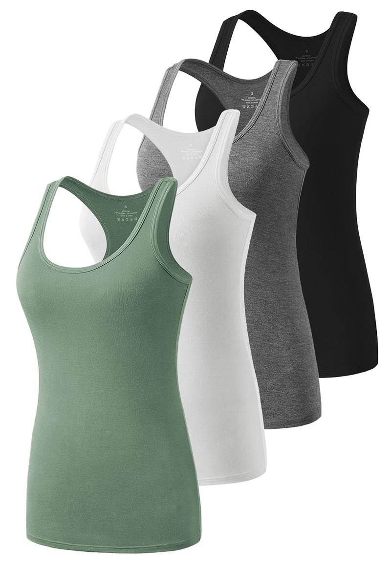 Cosy Pyro Workout Tank Tops for Women Racerback Yoga Tanks Basic Athletic Activewear-4 Packs Black/Gray/White/Army Green S - Image 1